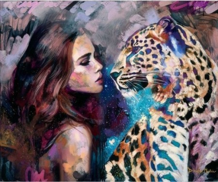 Paint By Numbers - Kvinne og gepard 40x50cm (pt)