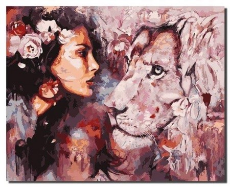 Paint By Numbers - Kvinne og Løve 40x50cm