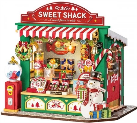 Christmas candy stand - Miniatyr hus byggesett m/ lys