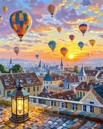 Paint by numbers - Luftballonger over byen 40x50cm
