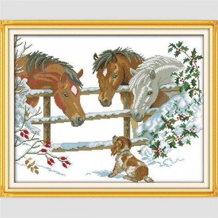 Korssting pakke - Nysgjerrige hester 51x42cm