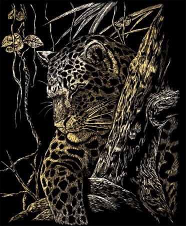 Skrape kunst - Leopard motiv på gull folie