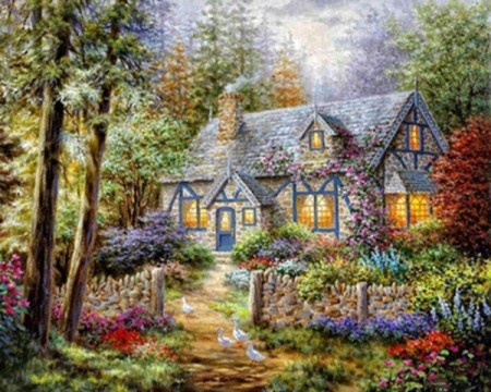 Diamond painting - Hus i skogen 40x50 cm