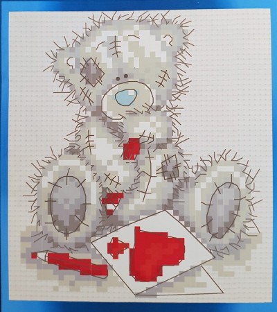 Korssting - Bamse med brev (18x19cm)