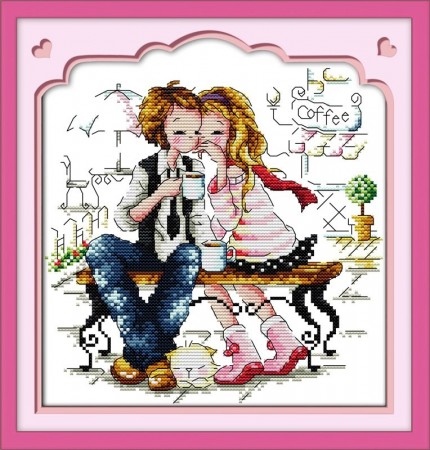 Korssting pakke - Sweet coffee 35x35cm (Påtegnet)