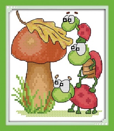 Korssting pakke - Mushroom and the tortoises 16x17cm (Påtegnet)