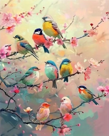 Paint by numbers - Fugler og blomster 40x50cm