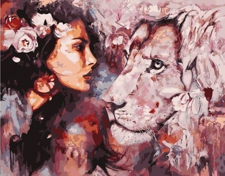 Paint By Numbers - Kvinne og løve 40x50cm (pt)