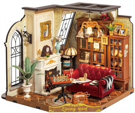 Catherine`s living room - Byggesett m/ lys - DIY Miniature Room