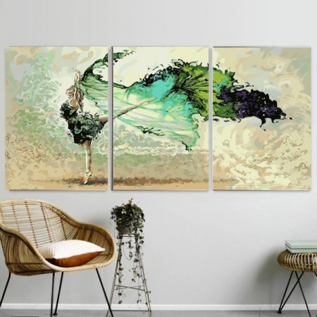 Paint by numbers - Maleri - Green ballerina 3 stk à 40x50cm