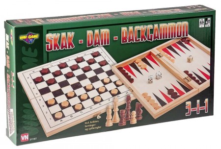 3 spill i 1 treeske - Sjakk, Dam & Backgammon