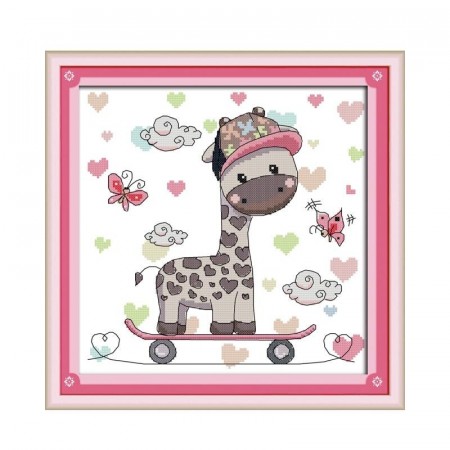 Korssting pakke - Skateboard Giraffe 30x30cm