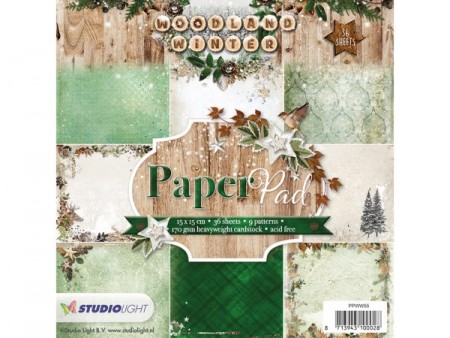 Studiolight Paperpad 36 ark - Woodland Winter Nr. 55 - 15x15 cm