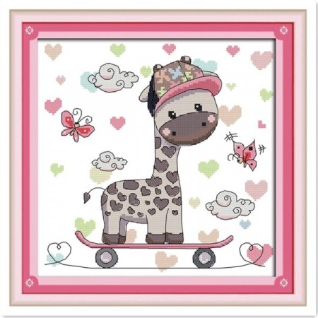 Korssting pakke - Skateboard Giraffe 30x30