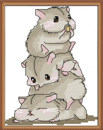 Korssting pakke - Fem små hamstre 17x20cm (Påtegnet)
