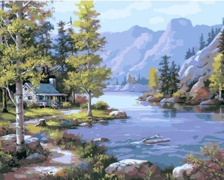 Paint By Numbers - Hytte ved elven (1) 40x50cm