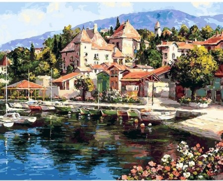 Paint By Numbers - Sydlandsk båthavn 40x50cm