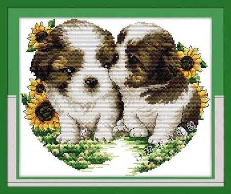 Broderi - To hundevalper 34x29cm