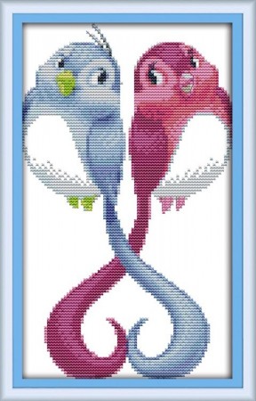Korssting pakke - Love Birds 18x30cm (Påtegnet)