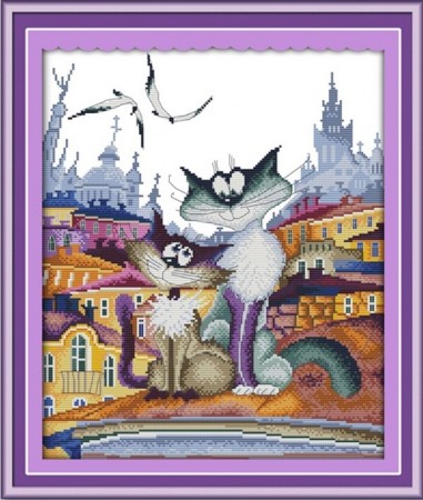 Korsstingpakke - A gorgeous city cat 36x43cm (påtegnet)