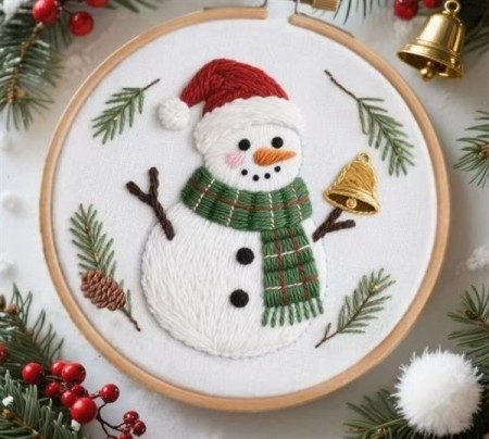 Broderisett med ramme - Snømann 20cm