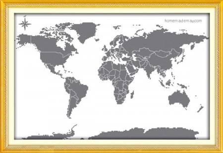 Korssting pakke - World map 49x33cm (Påtegnet)
