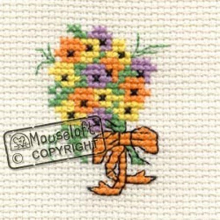 Mini korssting m/ kort & konvolutt - Floral wishes
