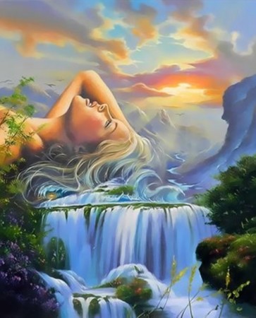 Diamond painting - Kvinne og vannfall 40x50 cm