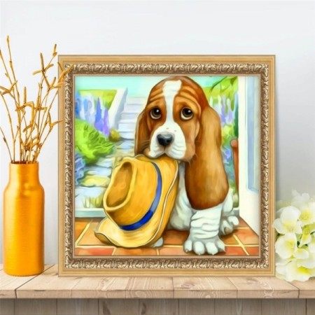 Diamond painting - Hund med hatt 40x40 cm
