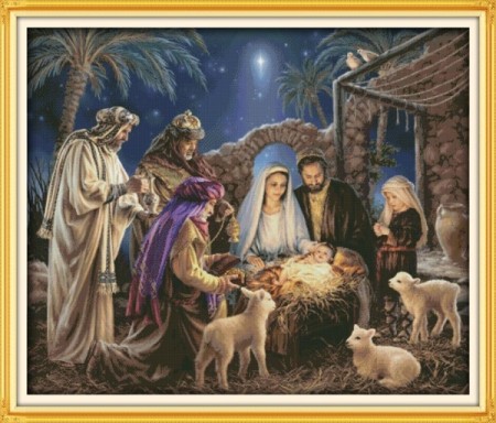 Korssting pakke - The birth of baby Jesus 95x80cm