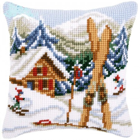 Korssting pute - Vinter til fjells 40x40cm