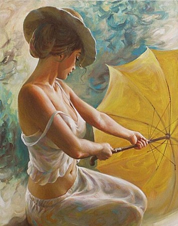 Paint By Numbers - Kvinne med gul paraply 40x50cm