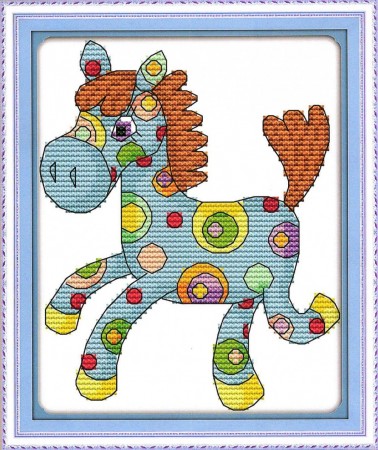Korsstingpakke - Fargerik hest 20x23cm (Påtegnet)