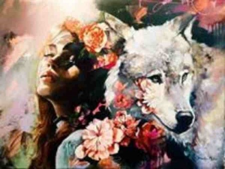 Diamond painting  - Kvinne og hvit ulv 40x50 cm