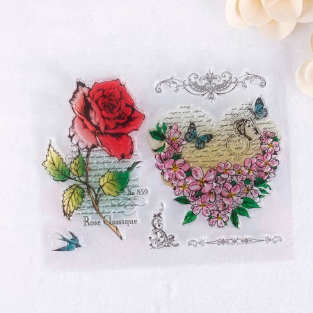 Stempel - Clear Stamp - Rose/Hjerte