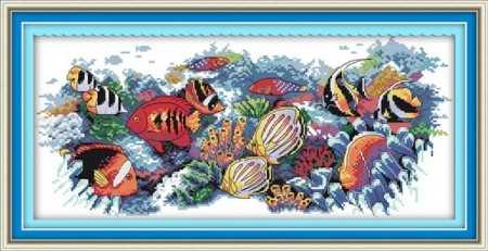 Korssting pakke - Tropiske fisker 61x28cm (Påtegnet)