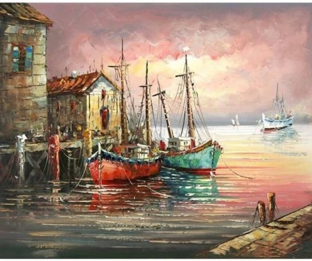 Paint by numbers - Fiskebåter i havna 40x50cm