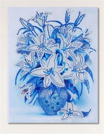 Diamond Painting - Blå blomstervase 30x40cm
