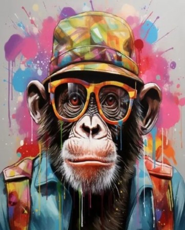Diamond painting - Ape med hatt og briller 40x50 cm