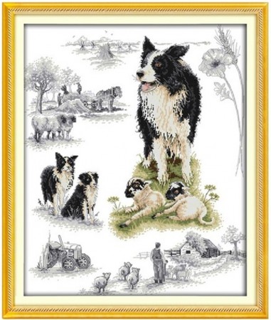 Korssting pakke - Hyrdehund 46x54cm (påtegnet)
