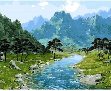 Paint By Numbers - Grønn fjell landskap 40x50cm
