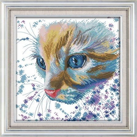 Korssting pakke - Watercolor cat 32x32cm