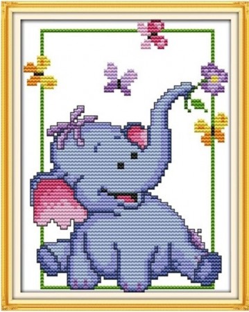 Korssting pakke - Søt baby elefant 21x25cm (Påtegnet)