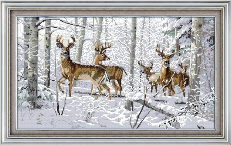 Broderi - Antiloper i snøen 67x41cm