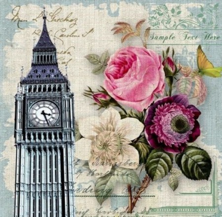Diamond painting - Big Ben og blomster 40x40cm