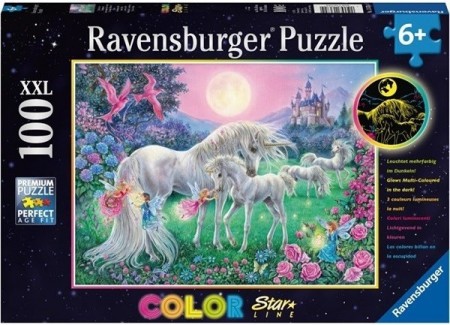 Ravensburger puslespill - Enhjørninger ( Lyser i mørke ) 100 XXL