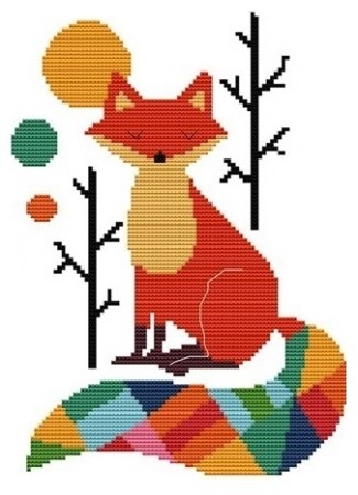 Korssting pakke - Colorful fox 22x30cm (påtegnet)