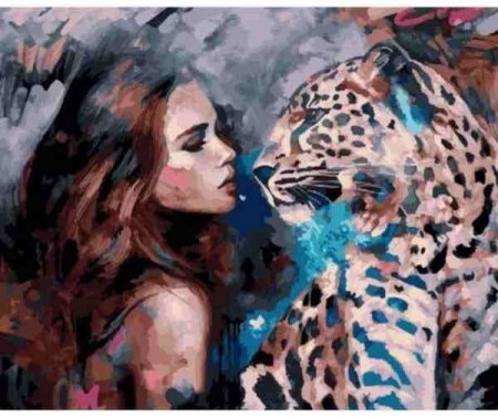 Diamond painting  - Kvinne og gepard 40x50 cm