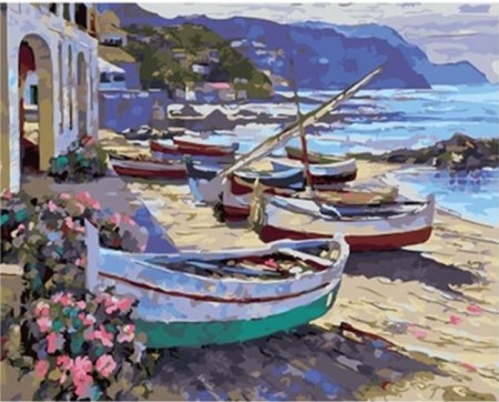 Paint By Numbers - Båter på stranda 40x50cm