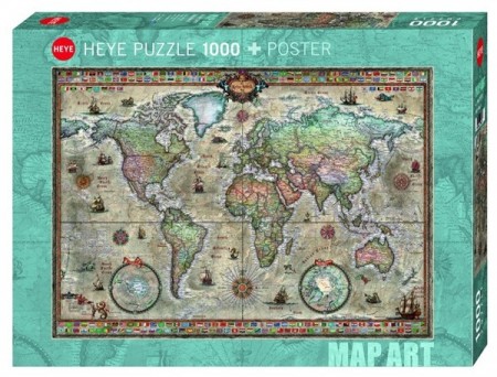 Heye puslespill - Retro world map 1000
